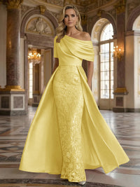 One Shoulder Satin Lace Appliques Mermaid Mother of the Bride Dresses