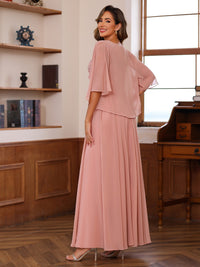 Chiffon V Neck Lace Applique 2 Pieces A Line Mother of the Bride Dresses