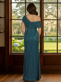 One Shoulder Satin Sequin Ruffles Mother of the Bride Dresses