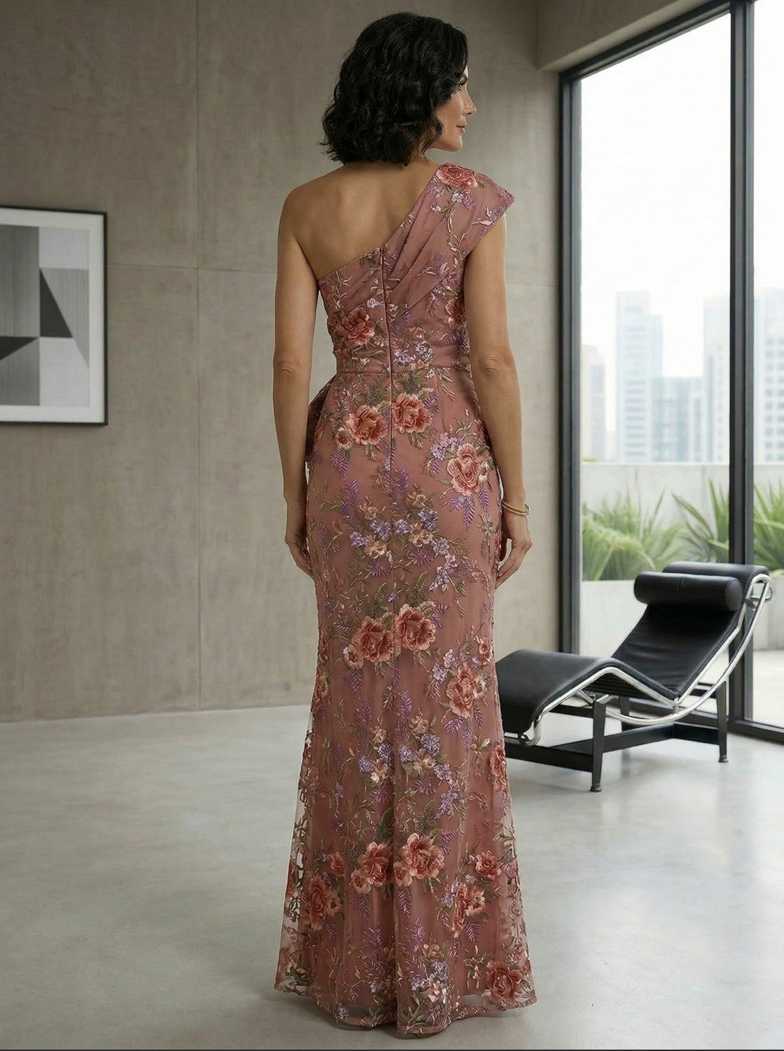Jacquard One Shoulder A Line Silt Mother of the Bride Dresses with Bow