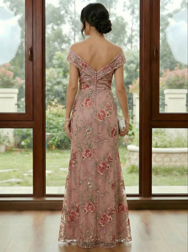 Off the Shoulder Lace Mermaid Ruched Mother of the Bride Dresses with Slit