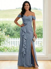 Floral Print Off the Shoulder Mermaid Ruffles Mother of the Bride Dresses with Slit