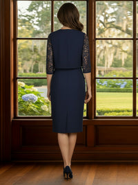 Chiffon Round Neck Tea Length Lace Appliques Bodycon Mother of the Bride Dresses