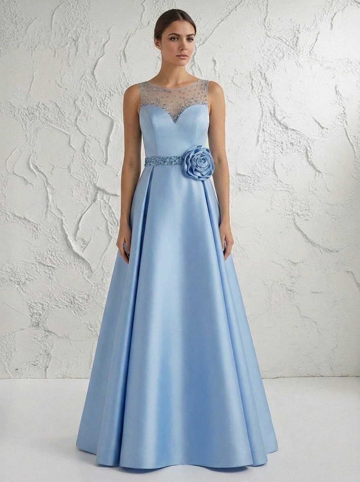 Scoop Neck 3D Flower Satin A Line Mother of the Bride Dresses