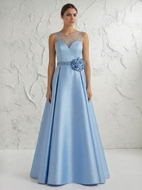 Scoop Neck 3D Flower Satin A Line Mother of the Bride Dresses