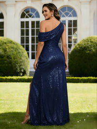 Sequin One Shoulder Long Sparkly Mermaid Mother of the Bride Dresses with Slit