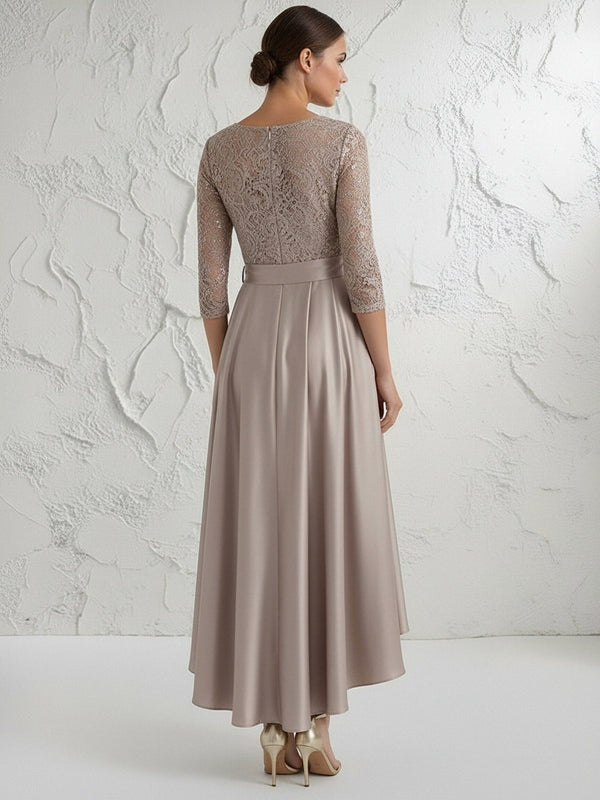Scoop Neck Satin A Line Ruffle Lace Applique Mother of the Bride Dresses