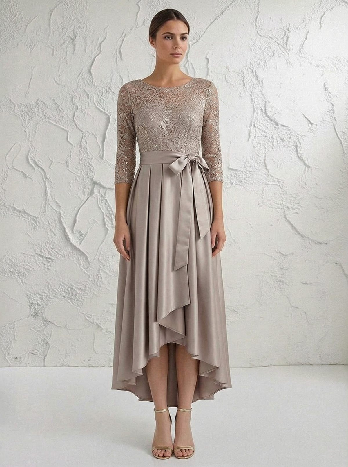 Scoop Neck Satin A Line Ruffle Lace Applique Mother of the Bride Dresses