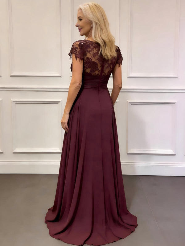 Round Neck Lace Appliques Chiffon Mother of the Bride Dresses