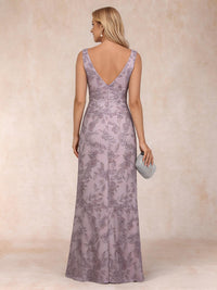 Lace Appliques Satin V Neck Mother of the Bride Dresses