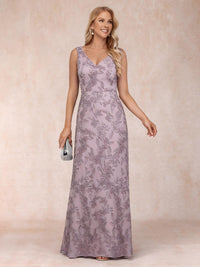 Lace Appliques Satin V Neck Mother of the Bride Dresses