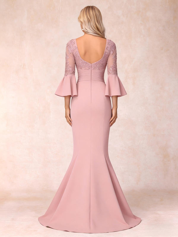 Lace Appliques Satin Mother of the Bride Dresses with Sleeves