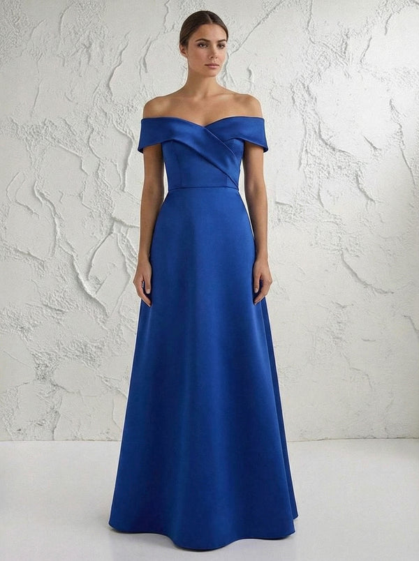 Satin Off the Shoulder Ruffle Mother of the Bride Dresses