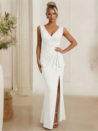 Satin V Neck Lace Appliques Mermaid Mother of the Bride Dresses