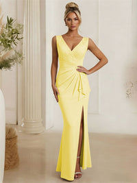 Satin V Neck Lace Appliques Mermaid Mother of the Bride Dresses
