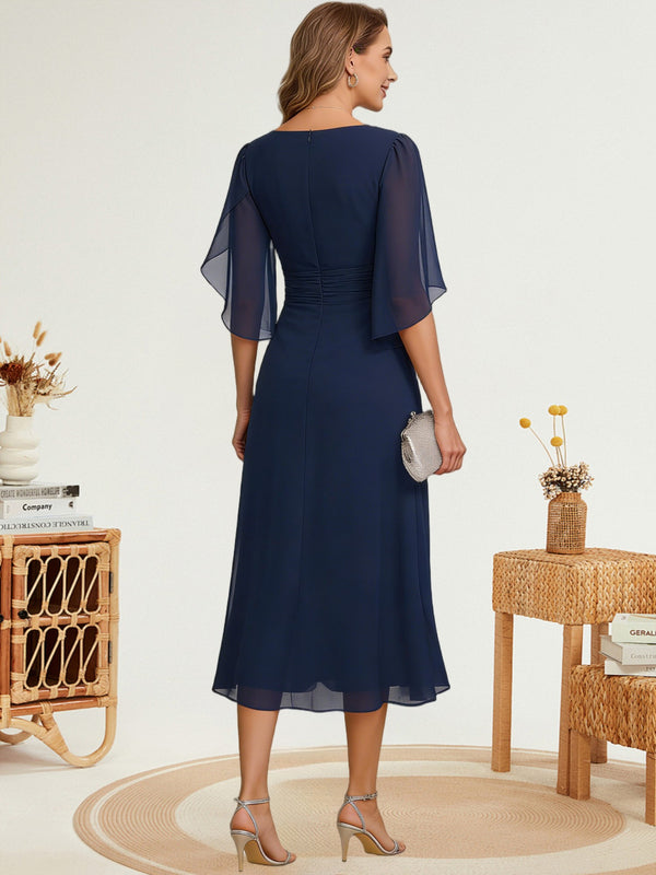 Tea Length Chiffon Mother of the Bride Dresses with Sleeves