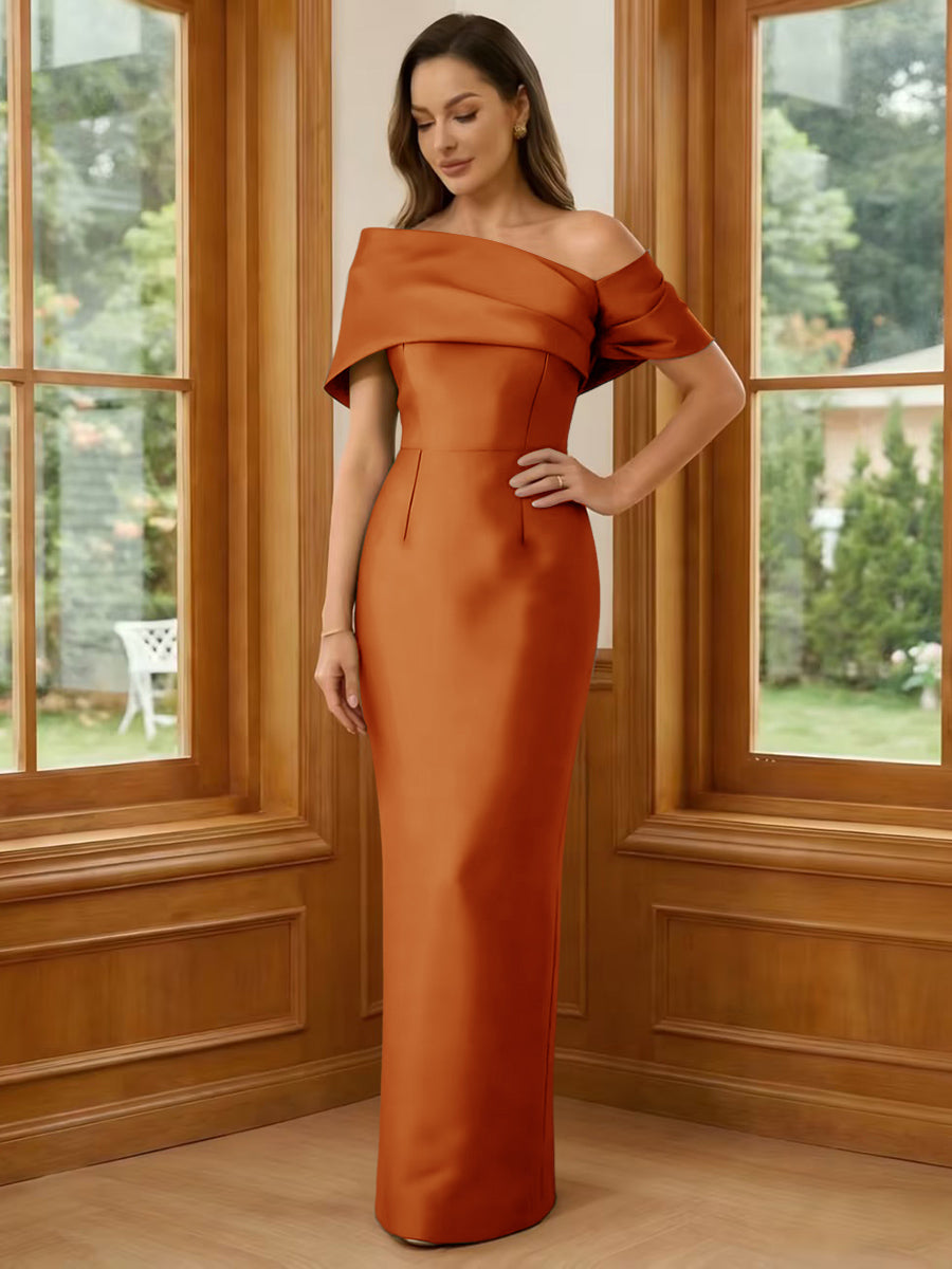 One Shoulder Satin Sheath Short Sleeves Mother of the Bride Dresses