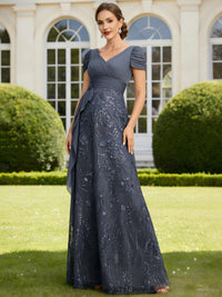 V Neck Chiffon Lace Appliques A Line Ruffles Mother of the Bride Dresses