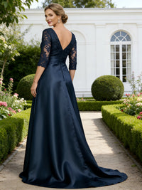 V Neck Satin Lace Appliques A Line Mother of the Bride Dresses