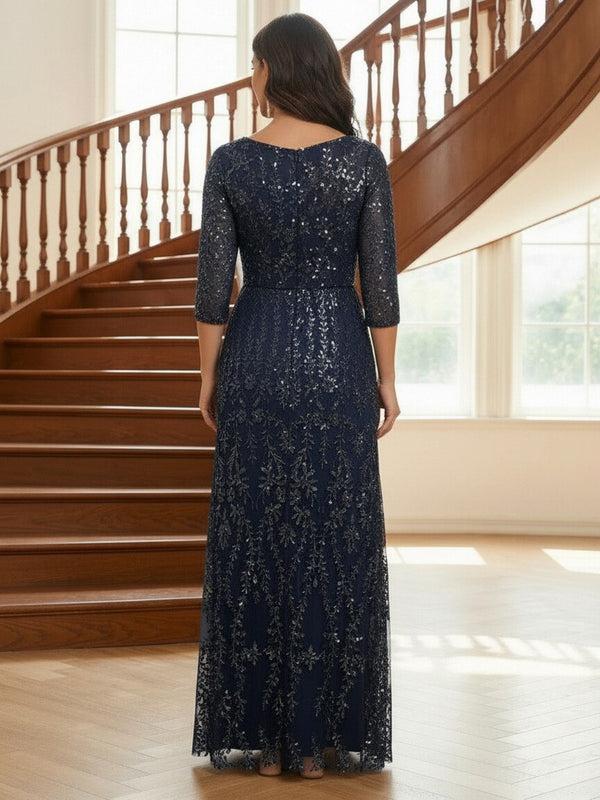 Tulle V Neck A Line Sparkly Mother of the Bride Dresses with Slit