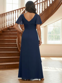 Chiffon V Neck A Line Lace Applique Mother of the Bride Dresses with Slit