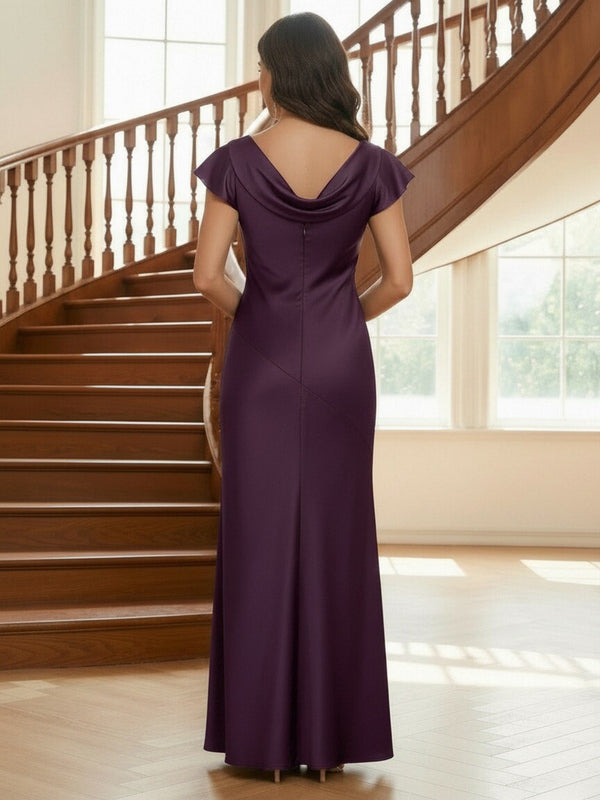 Satin Cowl Neck Flutter Sleeves Mermaid Mother of the Bride Dresses