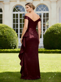 Off the Shoulder Sequin Mother of the Bride Dresses with Ruffles