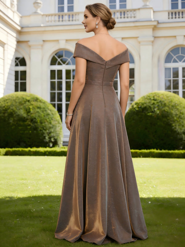Glitter Satin Off the Shoulder Mother of the Bride Dresses