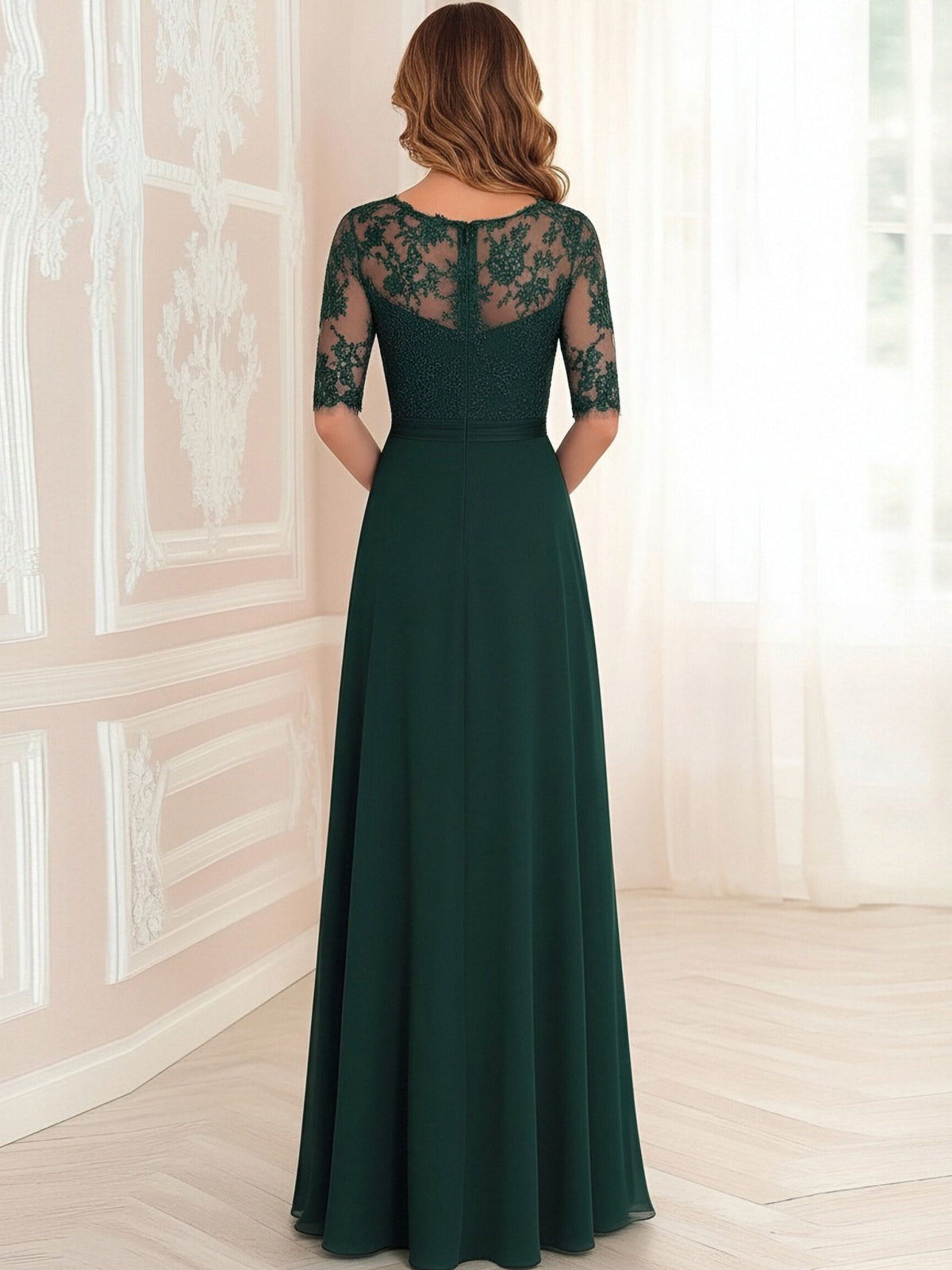 Round Neck Lace Appliques Mother of the Bride Dresses