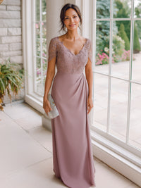 Short Sleeves Chiffon V Neck Mother of the Bride Dresses