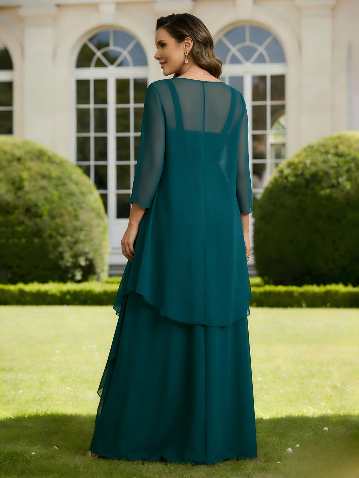 Chiffon Square Neck 2 Pieces Mother of the Bride Dresses with Jackets