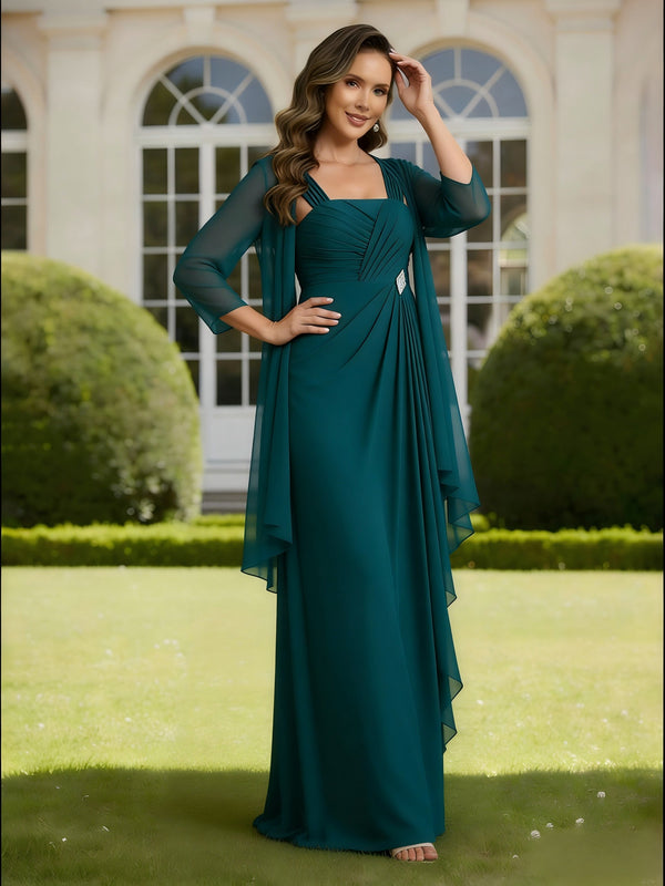 Chiffon Square Neck 2 Pieces Mother of the Bride Dresses with Jackets