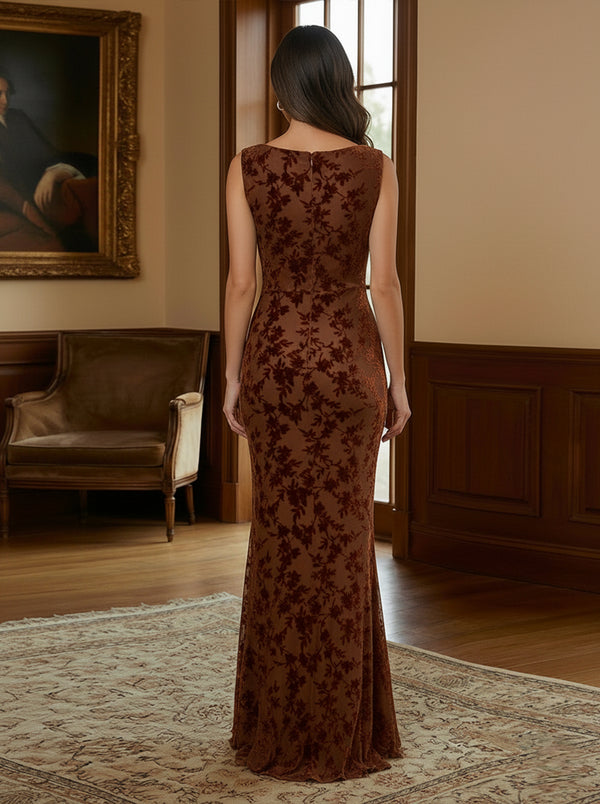 Satin Cowl Neck Floral Print Ruffles Mother of the Bride Dresses
