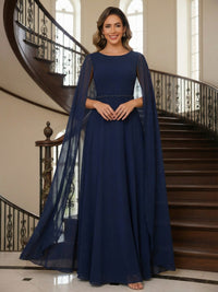 Round Neck Chiffon Mother of the Bride Dresses with Sleeves