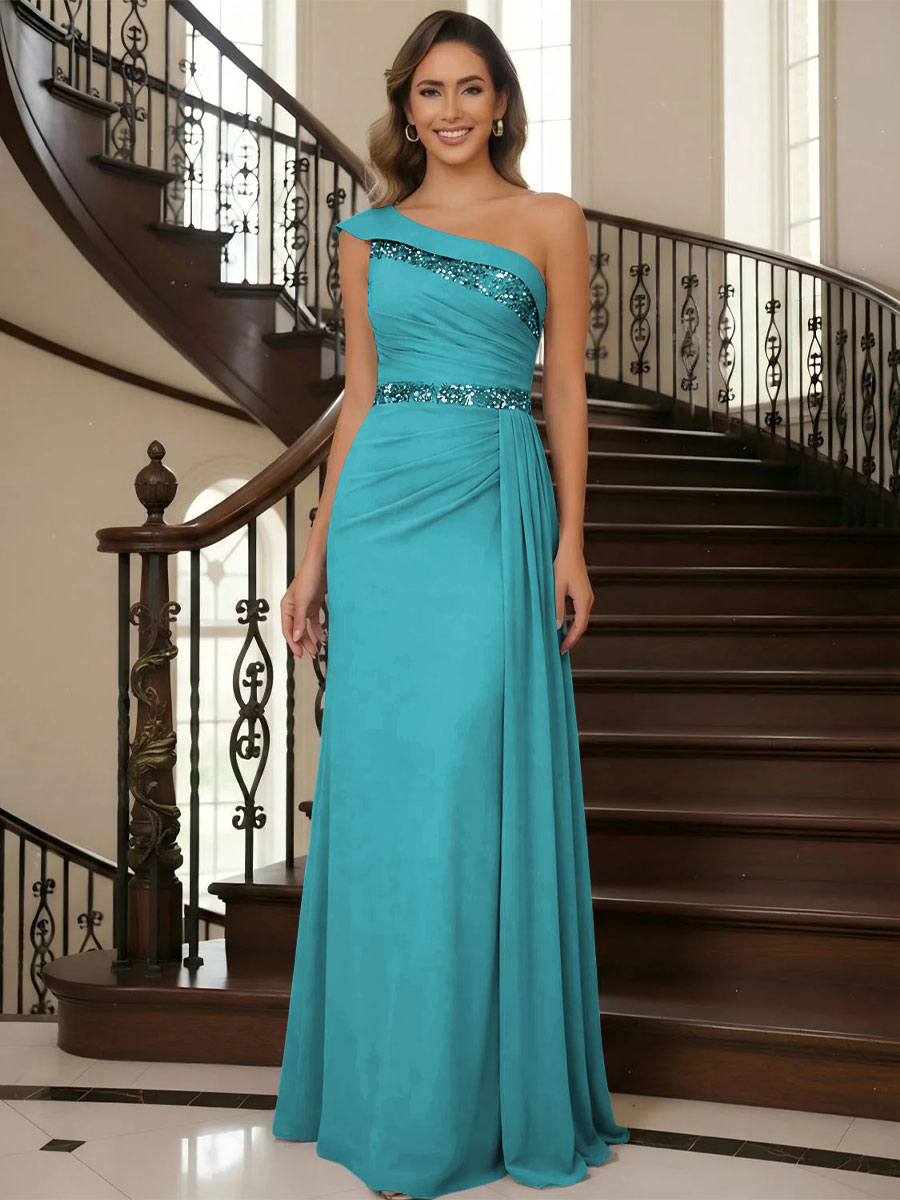 One Shoulder Chiffon Mother of the Bride Dresses