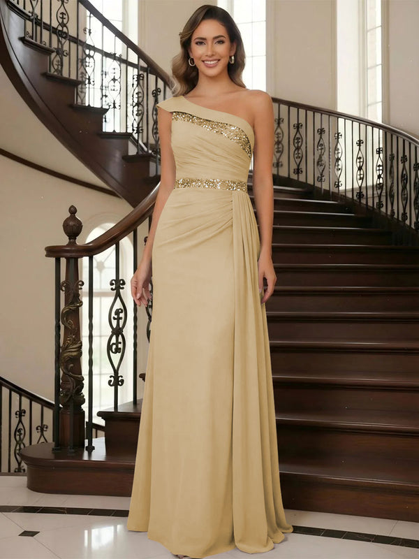 One Shoulder Chiffon Mother of the Bride Dresses
