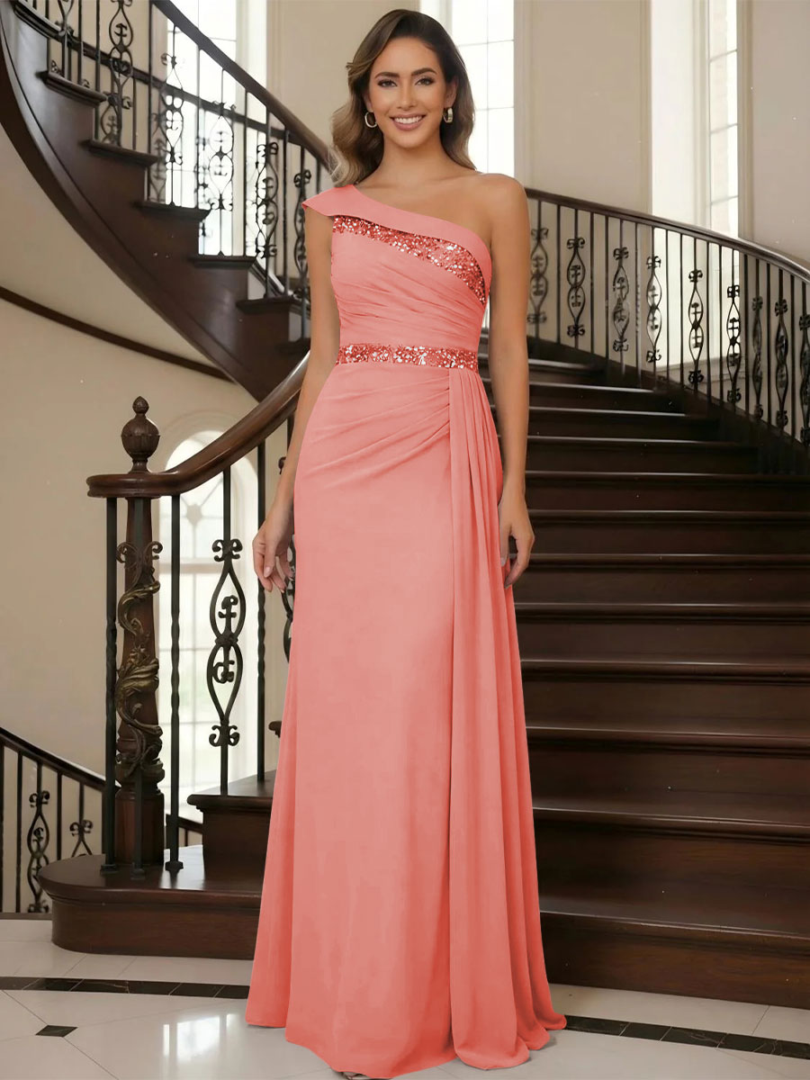 One Shoulder Chiffon Mother of the Bride Dresses
