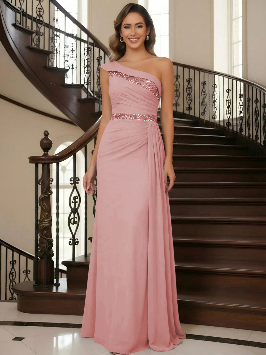 One Shoulder Chiffon Mother of the Bride Dresses