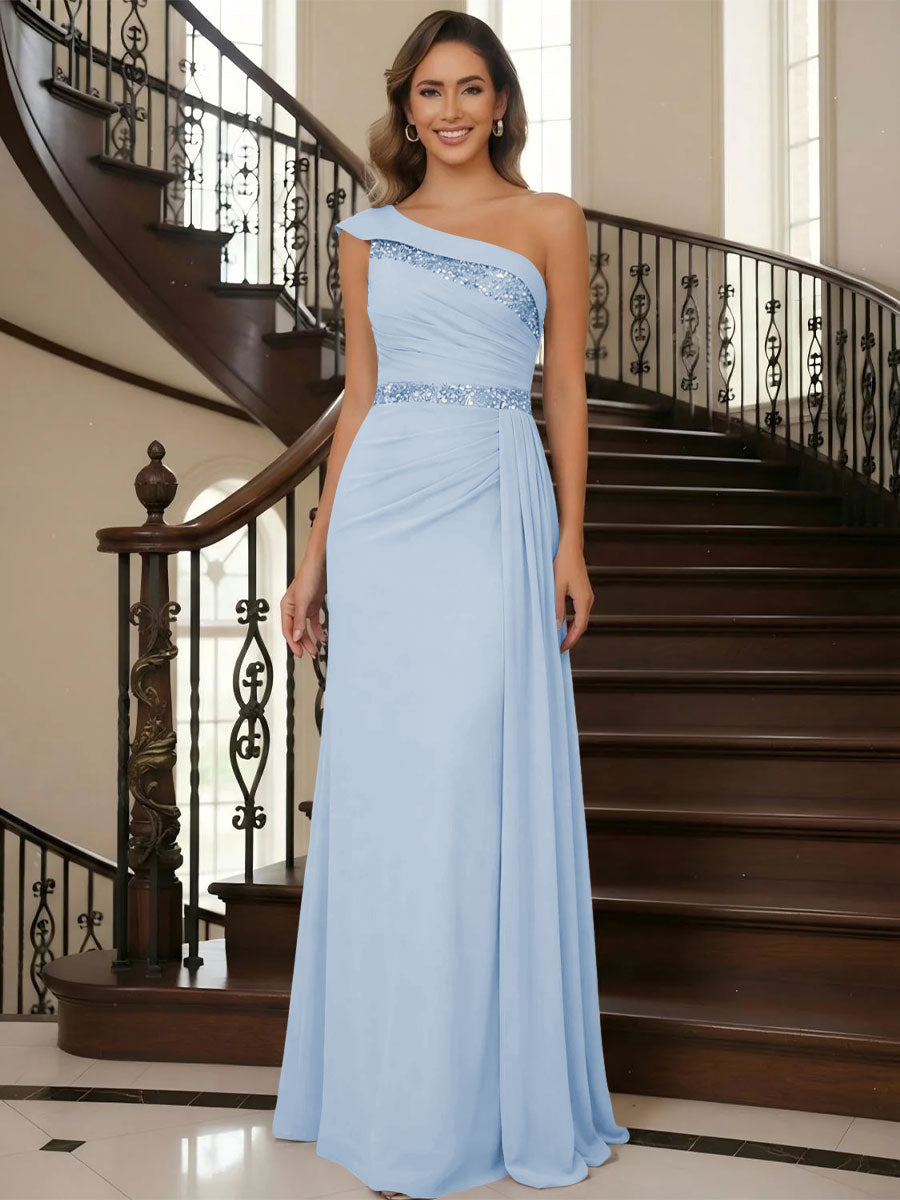 One Shoulder Chiffon Mother of the Bride Dresses