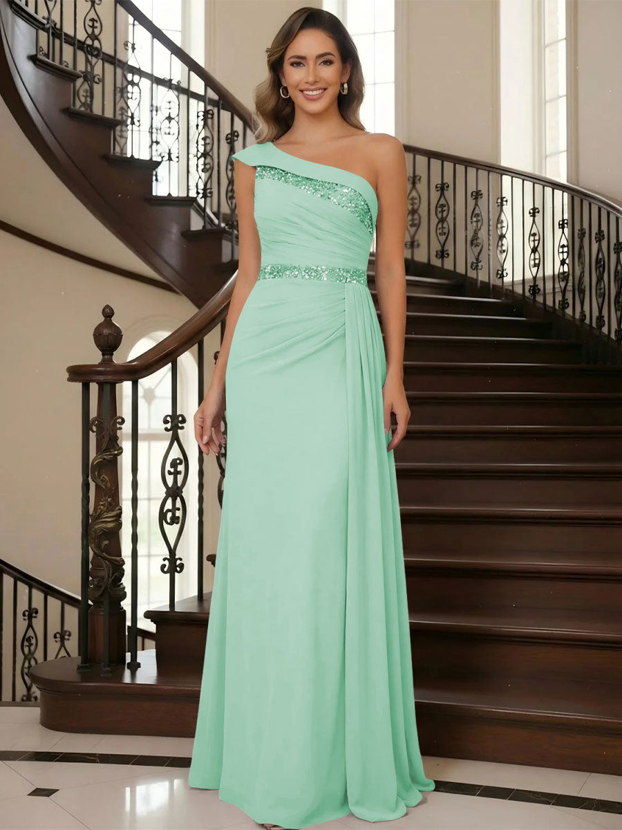One Shoulder Chiffon Mother of the Bride Dresses