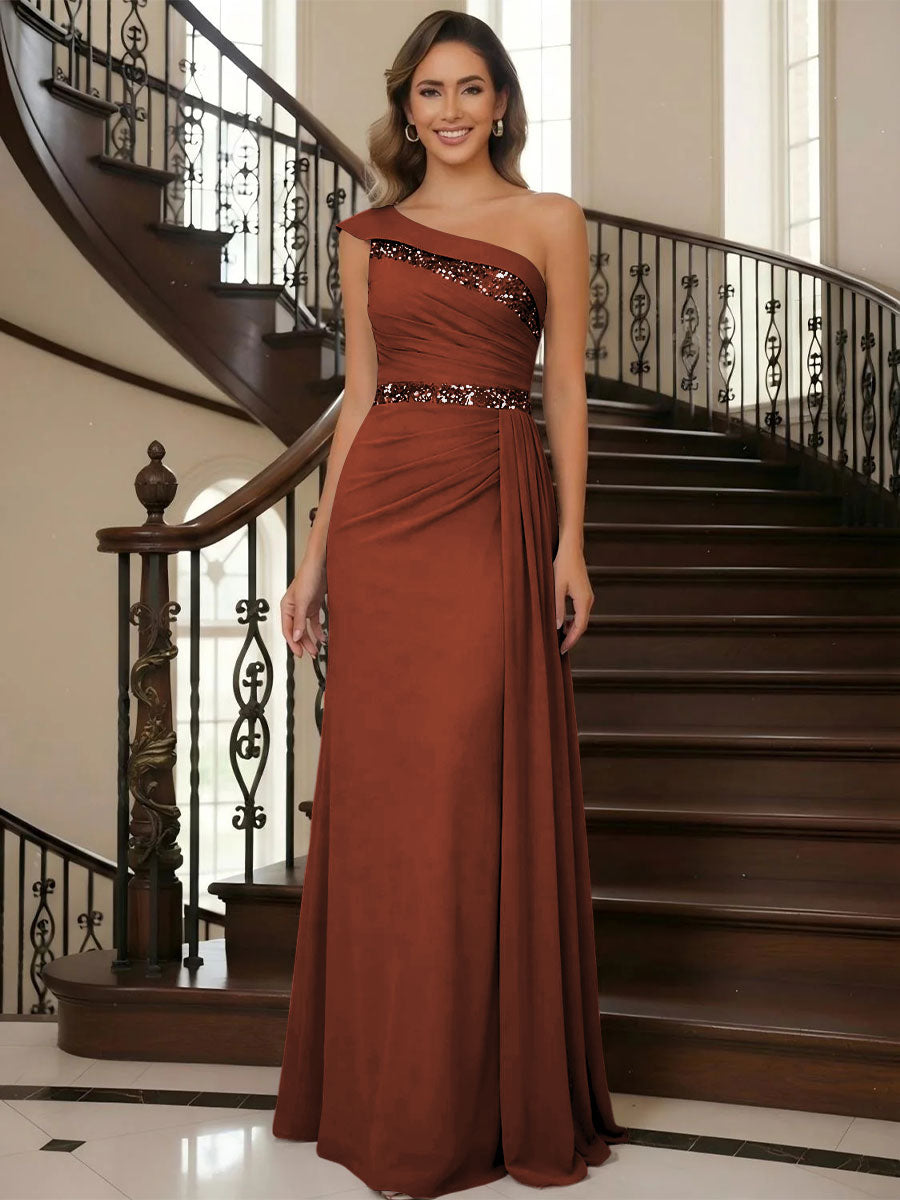 One Shoulder Chiffon Mother of the Bride Dresses