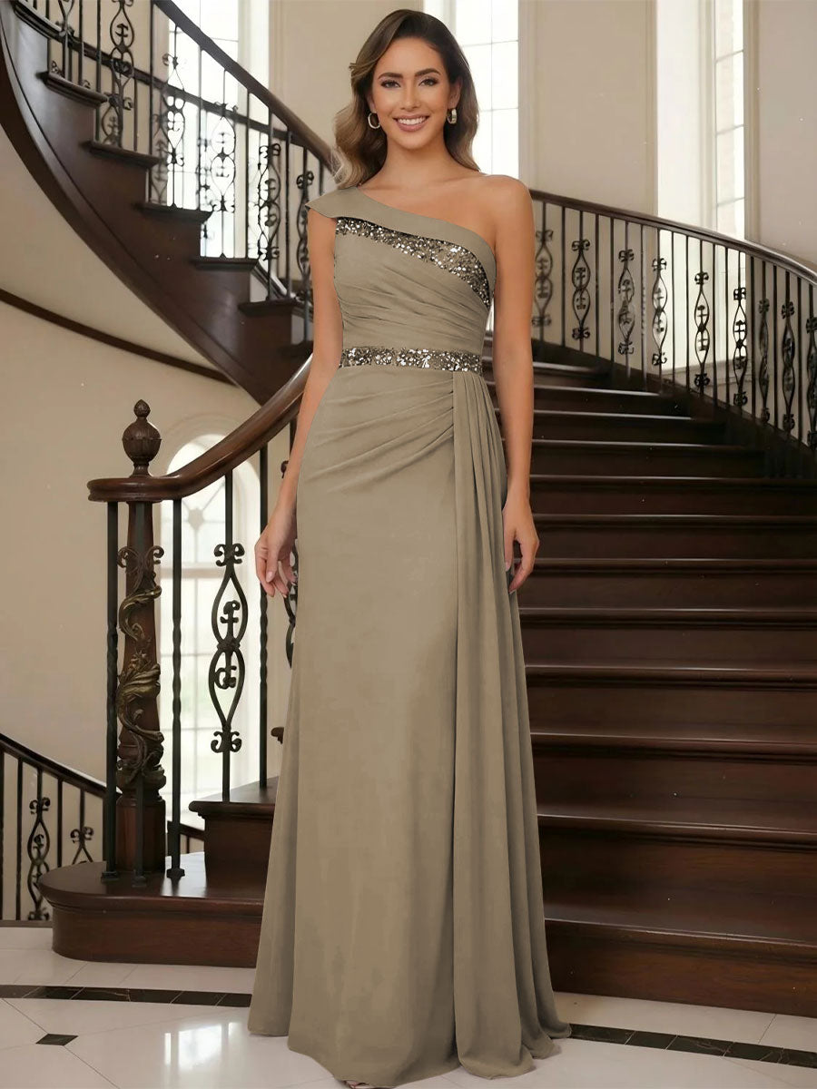 One Shoulder Chiffon Mother of the Bride Dresses