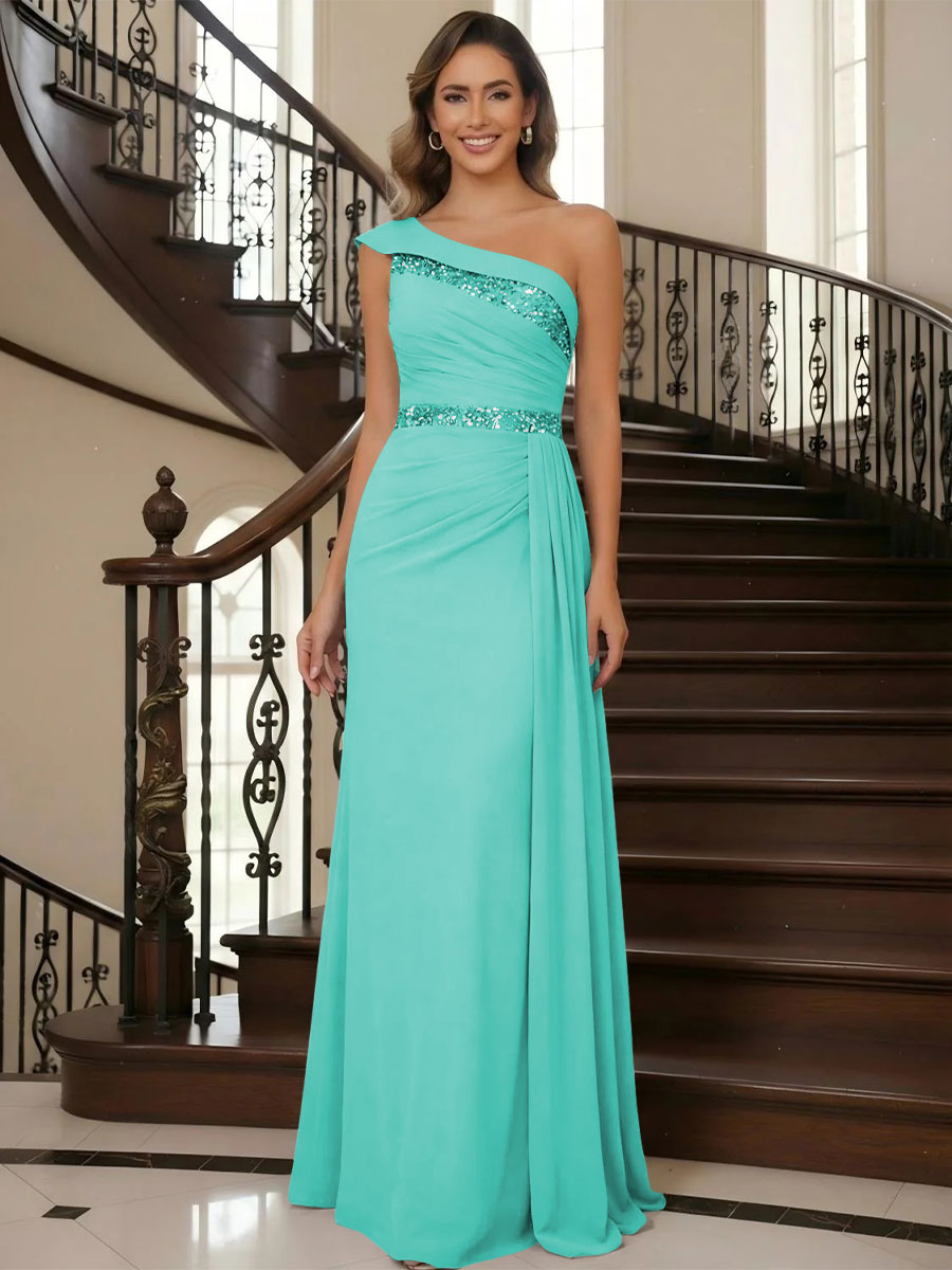 One Shoulder Chiffon Mother of the Bride Dresses