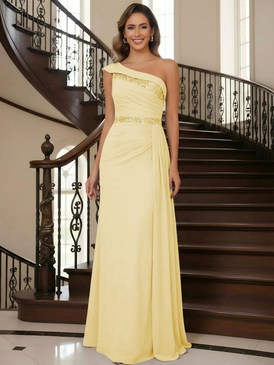 One Shoulder Chiffon Mother of the Bride Dresses