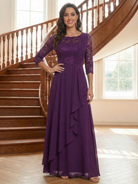 Chiffon Scoop Neck Lace Appliques Ruffles Mother of the Bride Dresses