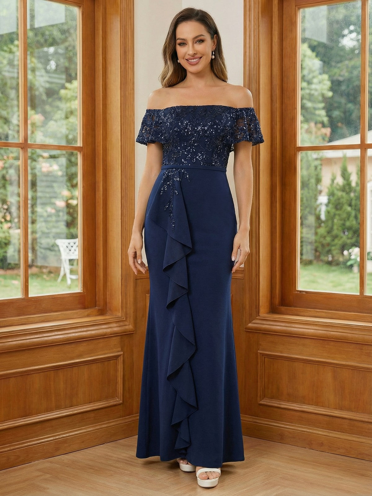 Satin Lace Appliques Off the Shoulder Mother of the Bride Dresses