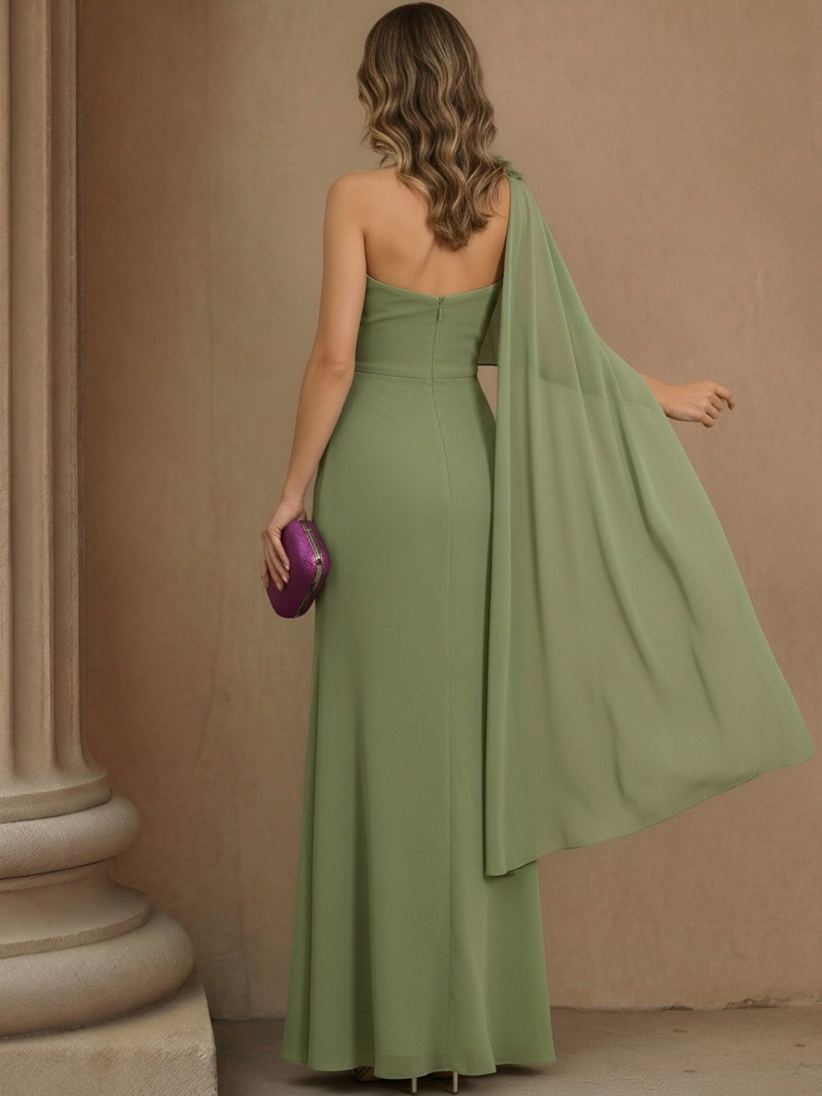 Chiffon One Shoulder Ruched Mother of the Bride Dresses with Slit