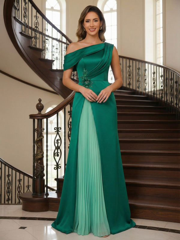Satin Pleated One Shoulder Mother of the Bride Dresses