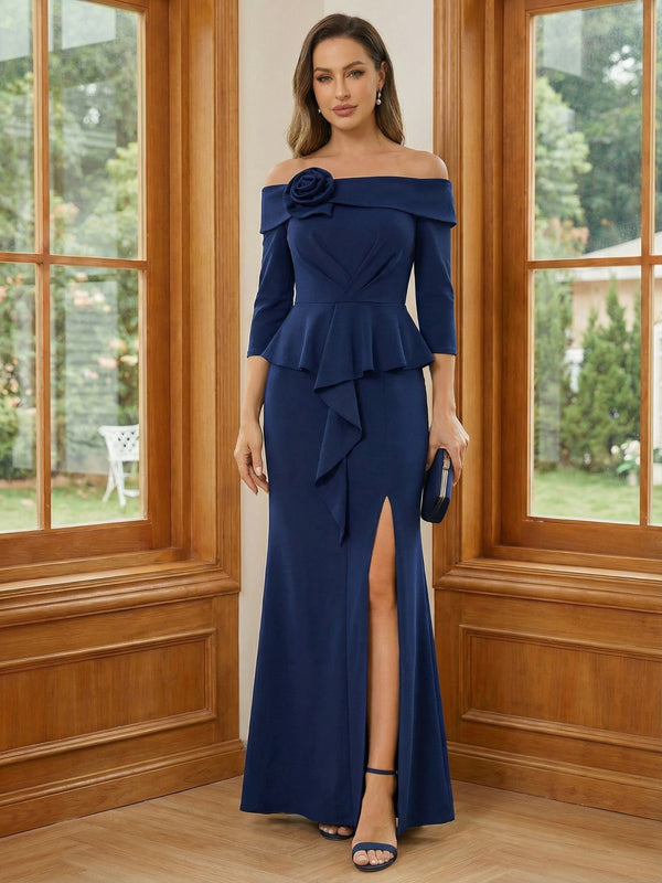 Satin Off the Shoulder Ruffles Mother of the Bride Dresses