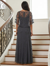 Round Neck Glitter Tulle Mother of the Bride Dresses